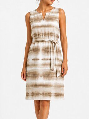 Tommy Bahama Linen Tie Waist Dress M Beige Neutral Resort Coastal Chic